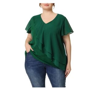 Agnes Orinda Women's Plus Size Top Flutter Sleeve V Neck Layered Ruffle Blouses
